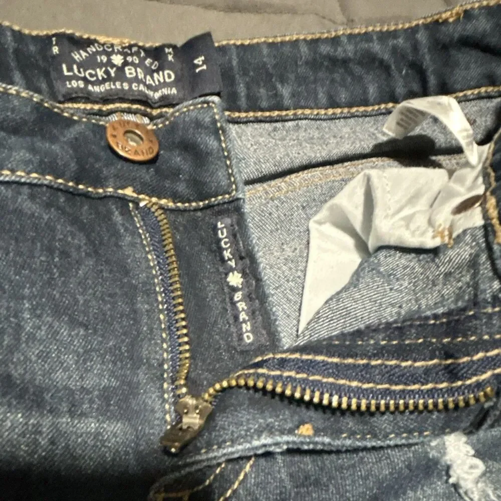 Lucky Brand Riley Girls Dark Wash Denim Cut Off Shorts Distressed Frayed-Size 14